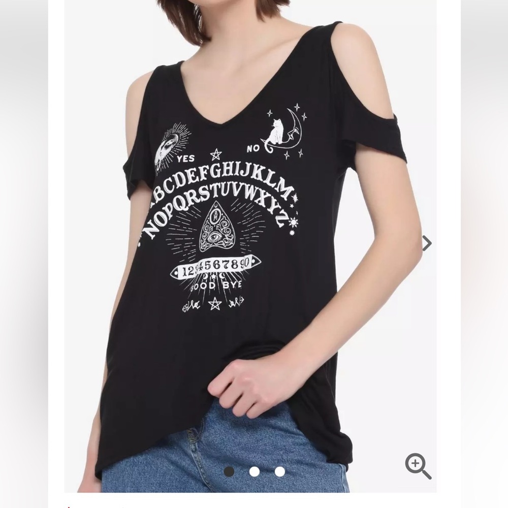 Hot Topic Ouija Board cold shoulder shark bite tunic top